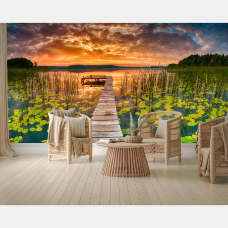 Papier peint lever de soleil estival sur le lac – Wallnifity®