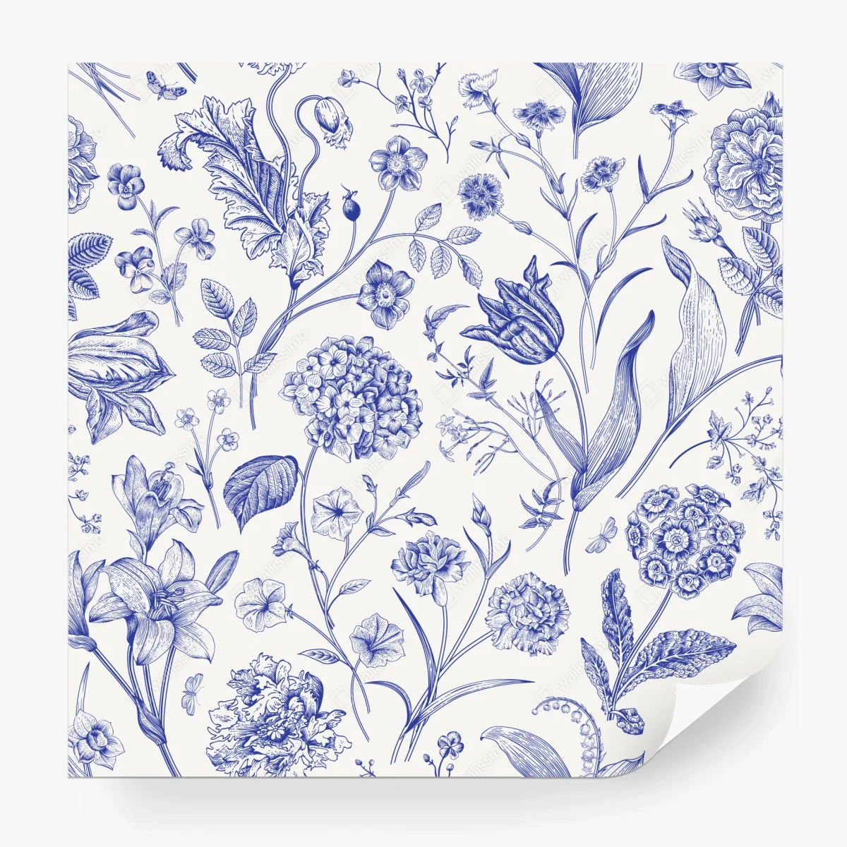 Papier peint motif floral toile de jouy bleu classique – Wallnifity® Papier peint motif floral toile de jouy bleu classique – Wallnifity®