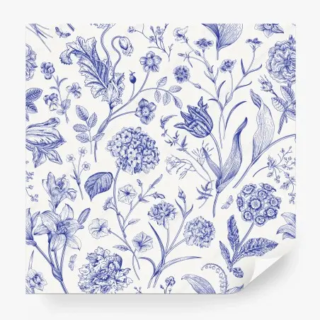 Papier peint motif floral toile de jouy bleu classique – Wallnifity®