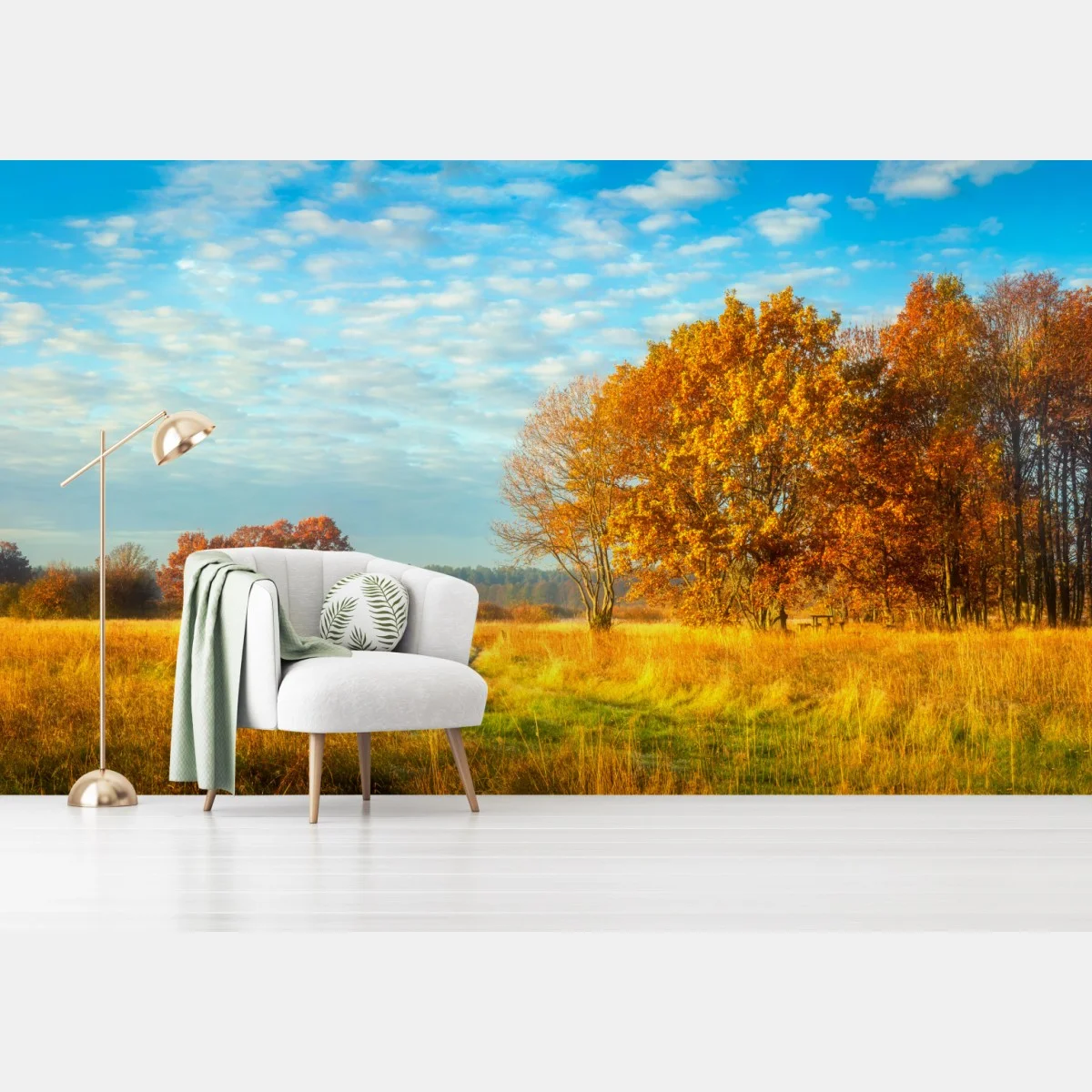 Papier peint paysage d'automne en prairie dorée – Wallnifity® Papier peint paysage d'automne en prairie dorée – Wallnifity®