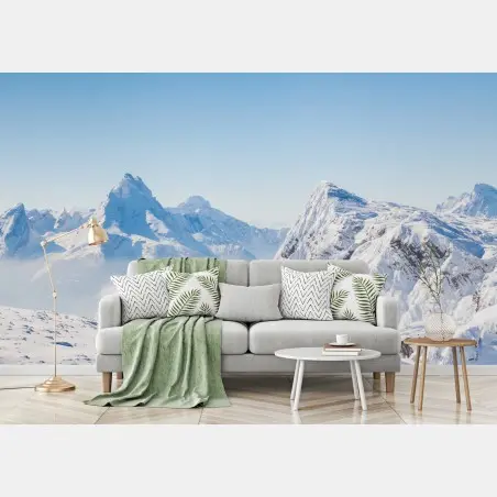 Papier peint panorama hivernal des sommets enneigés – Wallnifity®