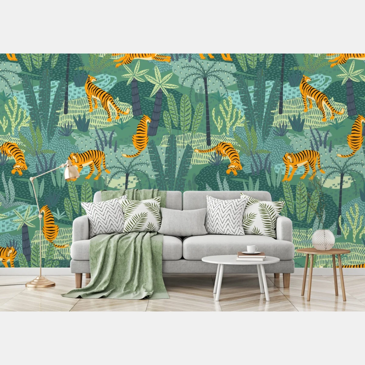 Papier peint motif jungle aux tigres stylisés – Wallnifity® Papier peint motif jungle aux tigres stylisés – Wallnifity®