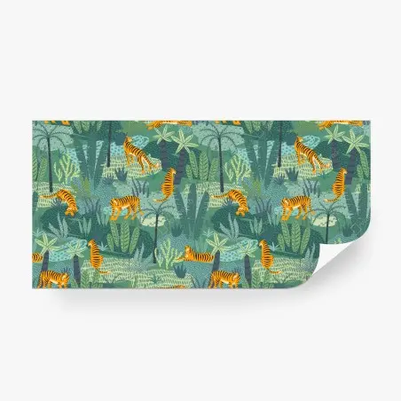 Papier peint motif jungle aux tigres stylisés – Wallnifity®