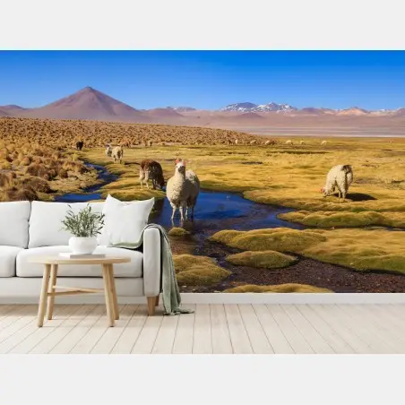 Papier peint calme andin : lamas sur l'altiplano des Andes – Wallnifity®