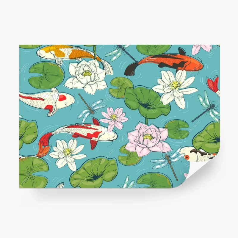 Papier peint scène zen de carpes koi et nénuphars – Wallnifity® Papier peint scène zen de carpes koi et nénuphars – Wallnifity®