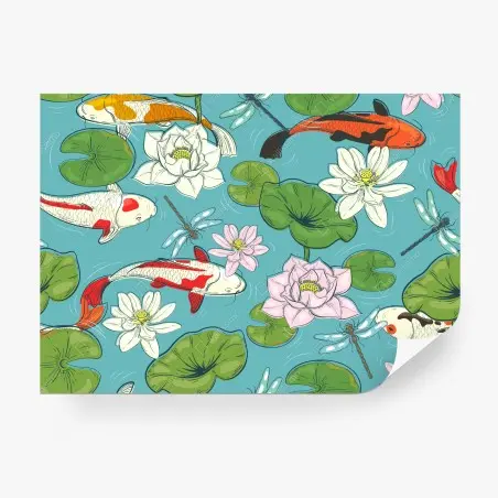 Papier peint scène zen de carpes koi et nénuphars – Wallnifity®