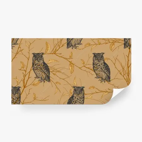 Papier peint hiboux nocturnes sur branches dorées – Wallnifity®