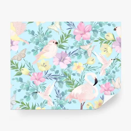Papier peint jungle pastel au flamant rose et aux colibris – Wallnifity®