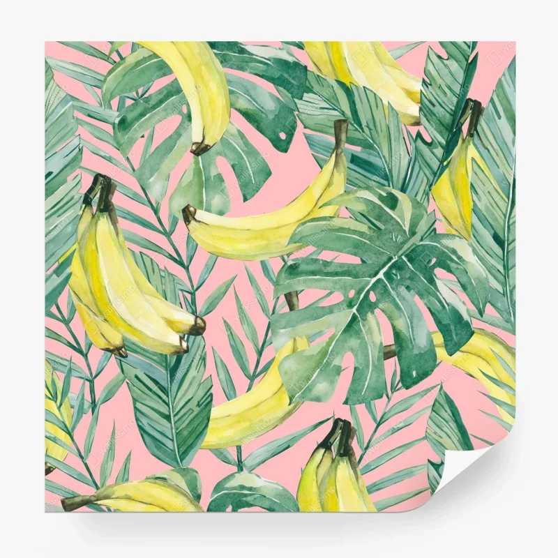 Papier peint motif tropical bananes et feuilles aquarelle sur fond rose – Wallnifity® Papier peint motif tropical bananes et feuilles aquarelle sur fond rose – Wallnifity®