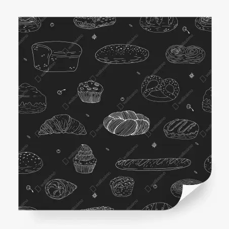 Papier peint motif pâtisseries au trait blanc sur fond noir – Wallnifity®