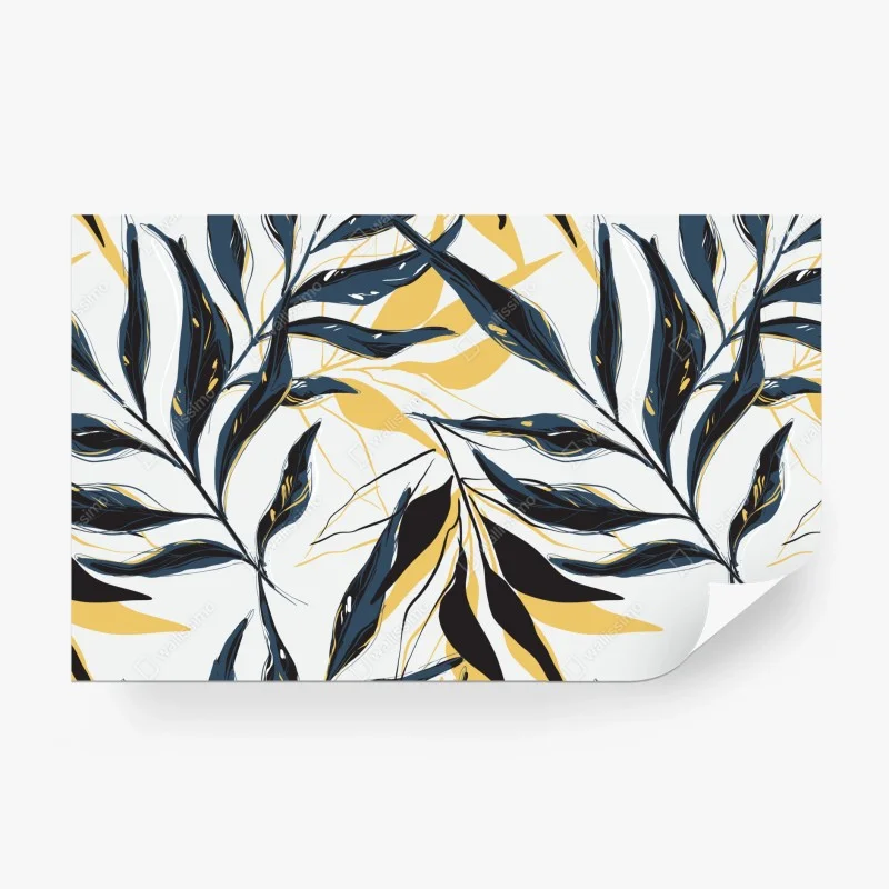 Papier peint feuillage stylisé bleu marine et jaune moutarde – Wallnifity® Papier peint feuillage stylisé bleu marine et jaune moutarde – Wallnifity®