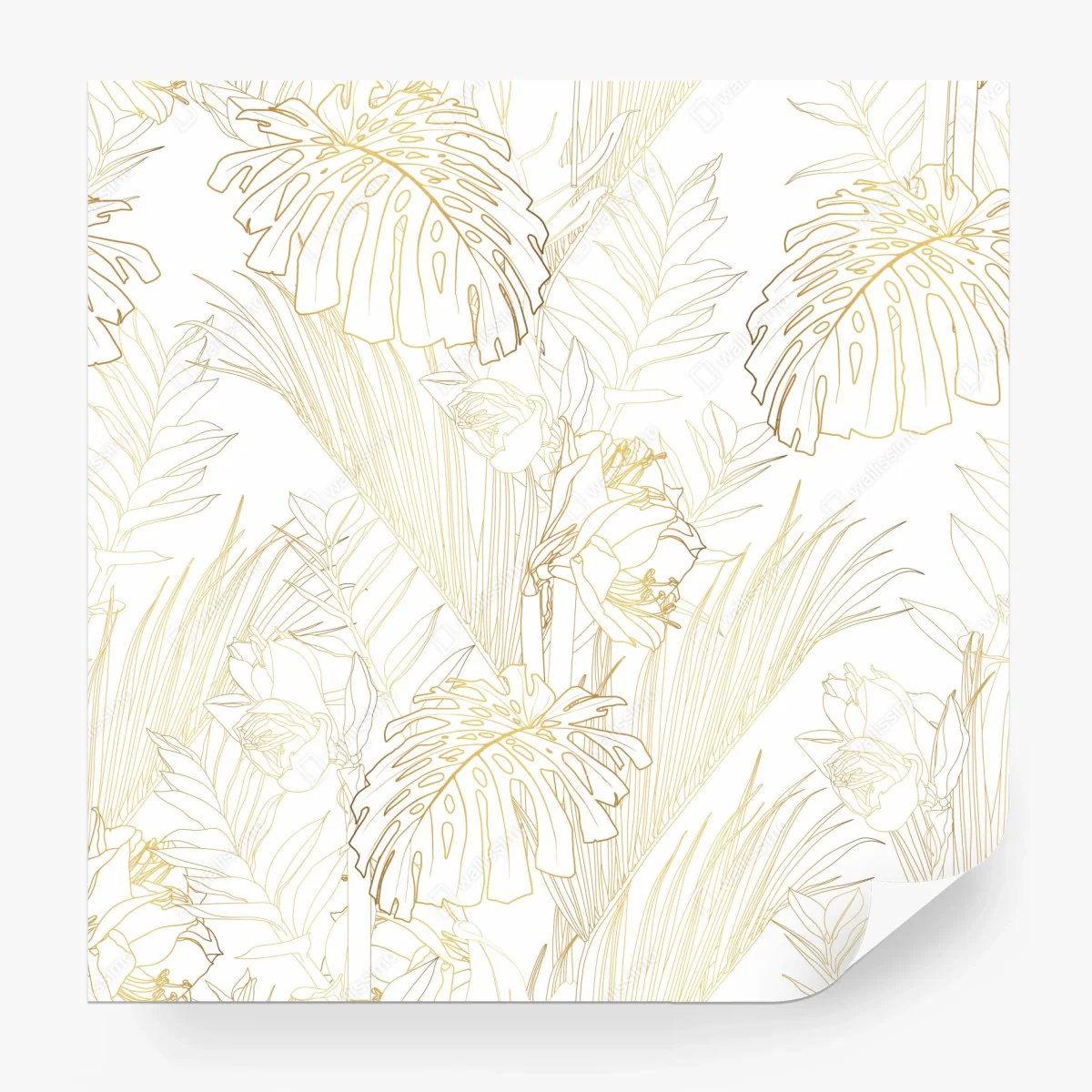 Papier peint motif botanique doré sur fond blanc – Wallnifity®