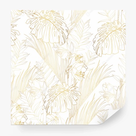 Papier peint motif botanique doré sur fond blanc – Wallnifity®