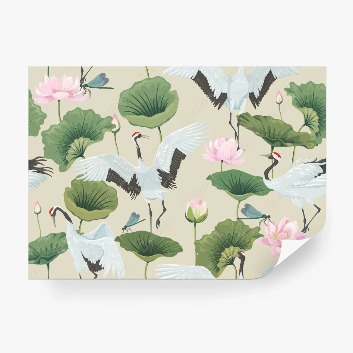 Papier peint motif gracieux de grues et lotus – Wallnifity® Papier peint motif gracieux de grues et lotus – Wallnifity®