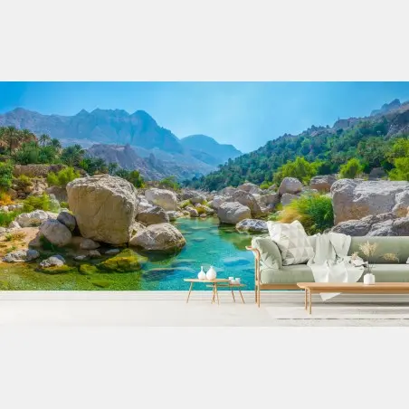 Papier peint oasis de montagne aux eaux turquoises – Wallnifity®