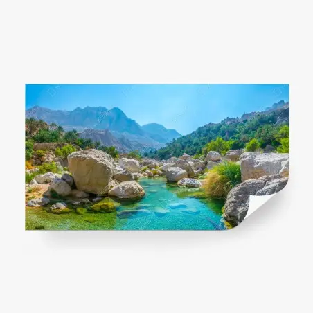Papier peint oasis de montagne aux eaux turquoises – Wallnifity®