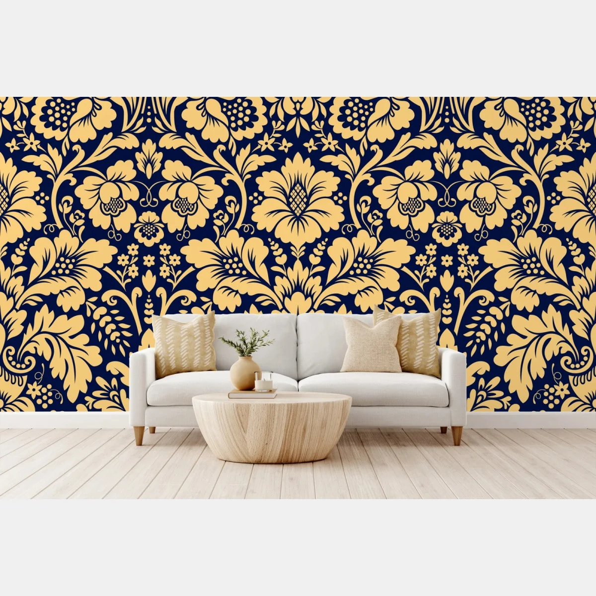 Papier peint motif floral damassé bleu marine et or – Wallnifity® Papier peint motif floral damassé bleu marine et or – Wallnifity®