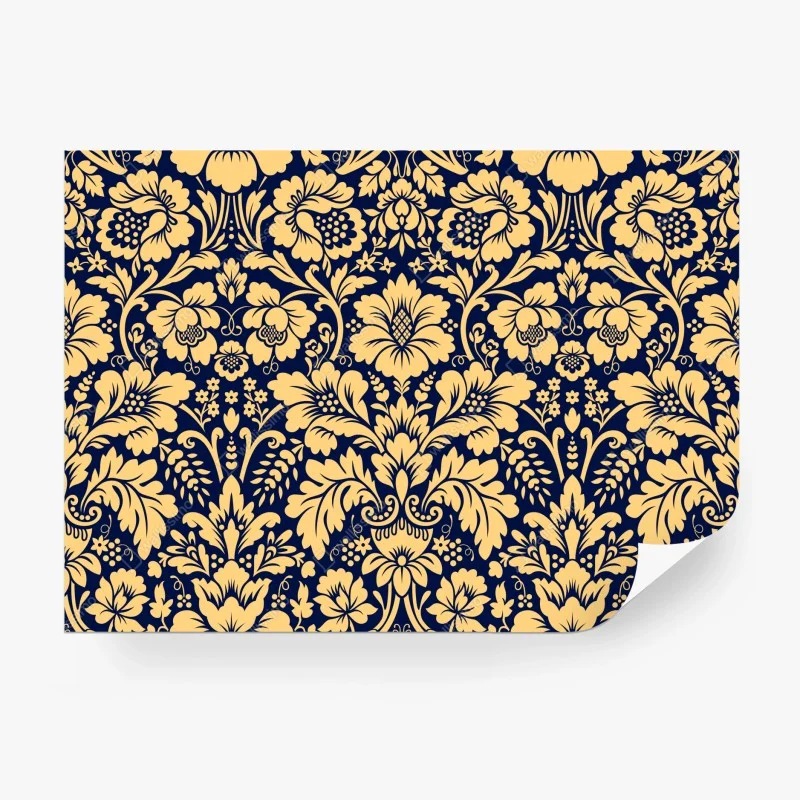 Papier peint motif floral damassé bleu marine et or – Wallnifity® Papier peint motif floral damassé bleu marine et or – Wallnifity®