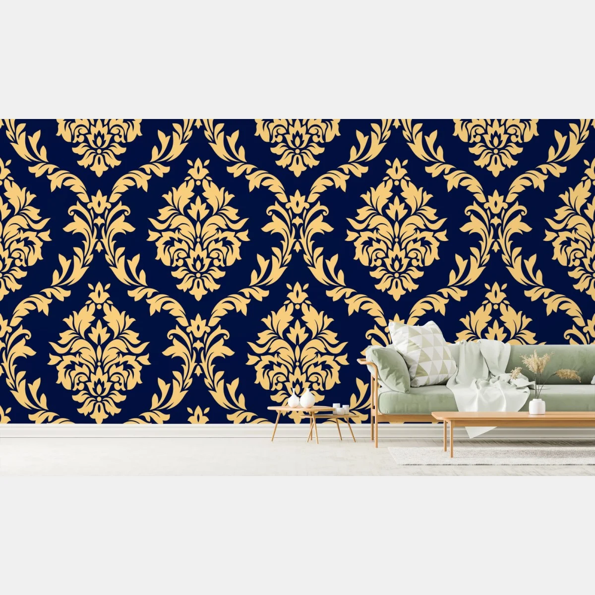 Papier peint motif baroque doré sur fond bleu marine – Wallnifity® Papier peint motif baroque doré sur fond bleu marine – Wallnifity®