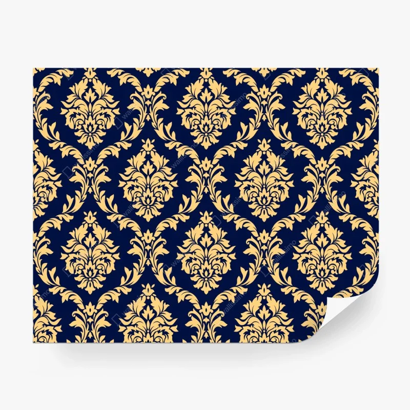 Papier peint motif baroque doré sur fond bleu marine – Wallnifity® Papier peint motif baroque doré sur fond bleu marine – Wallnifity®