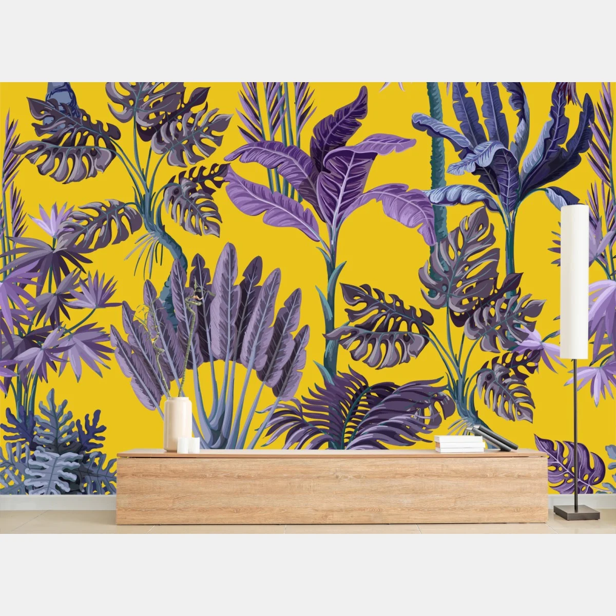 Papier peint jungle exotique aux feuilles violettes – Wallnifity® Papier peint jungle exotique aux feuilles violettes – Wallnifity®