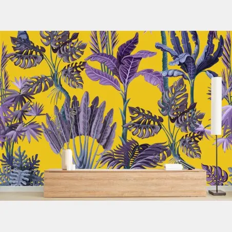 Papier peint jungle exotique aux feuilles violettes – Wallnifity®