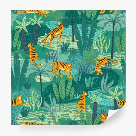 Papier peint tigres dans une jungle verte – Wallnifity®