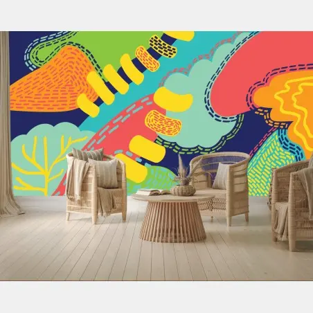 Papier peint abstraction organique aux couleurs vives – Wallnifity®