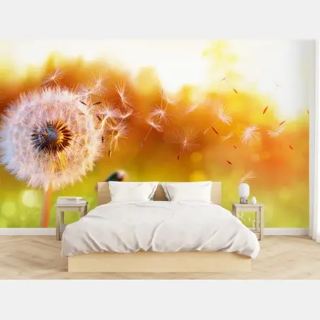 Papier peint pissenlit au vent au coucher de soleil doré – Wallnifity®