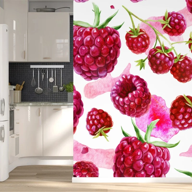 Papier peint motif framboises aquarelle éclatant – Wallnifity® Papier peint motif framboises aquarelle éclatant – Wallnifity®