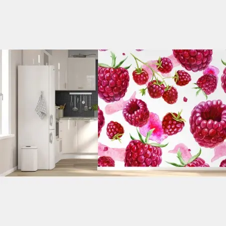 Papier peint motif framboises aquarelle éclatant – Wallnifity®