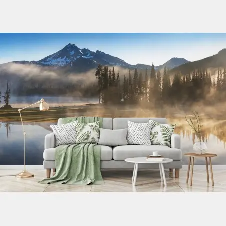 Papier peint reflets brumeux au lever du jour sur le lac – Wallnifity®