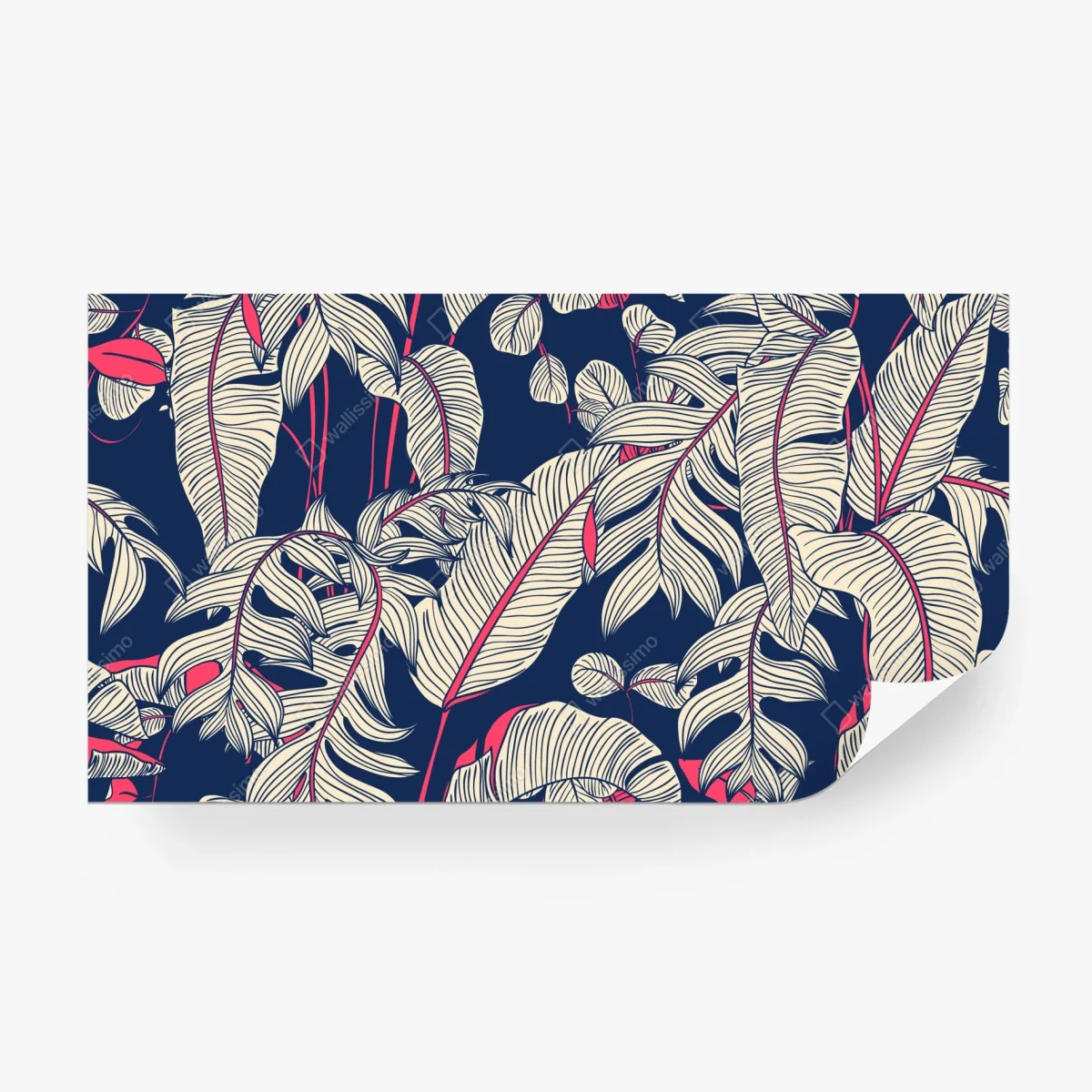 Papier peint feuillage tropical graphique bleu nuit et corail – Wallnifity® Papier peint feuillage tropical graphique bleu nuit et corail – Wallnifity®