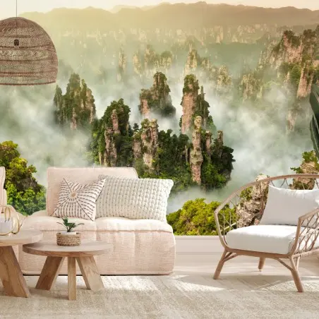 Papier peint paysage brumeux des piliers de Zhangjiajie, Hunan – Wallnifity®