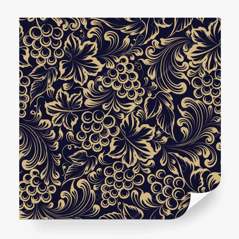 Papier peint motif baroque de vigne et raisins dorés – Wallnifity®