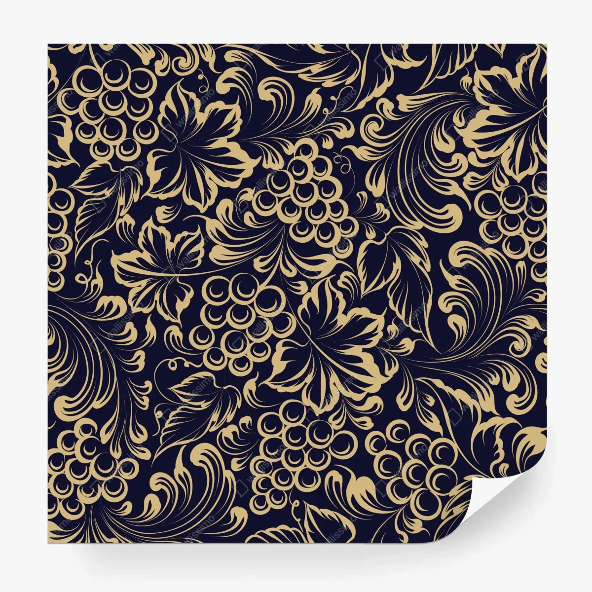 Papier peint motif baroque de vigne et raisins dorés – Wallnifity®