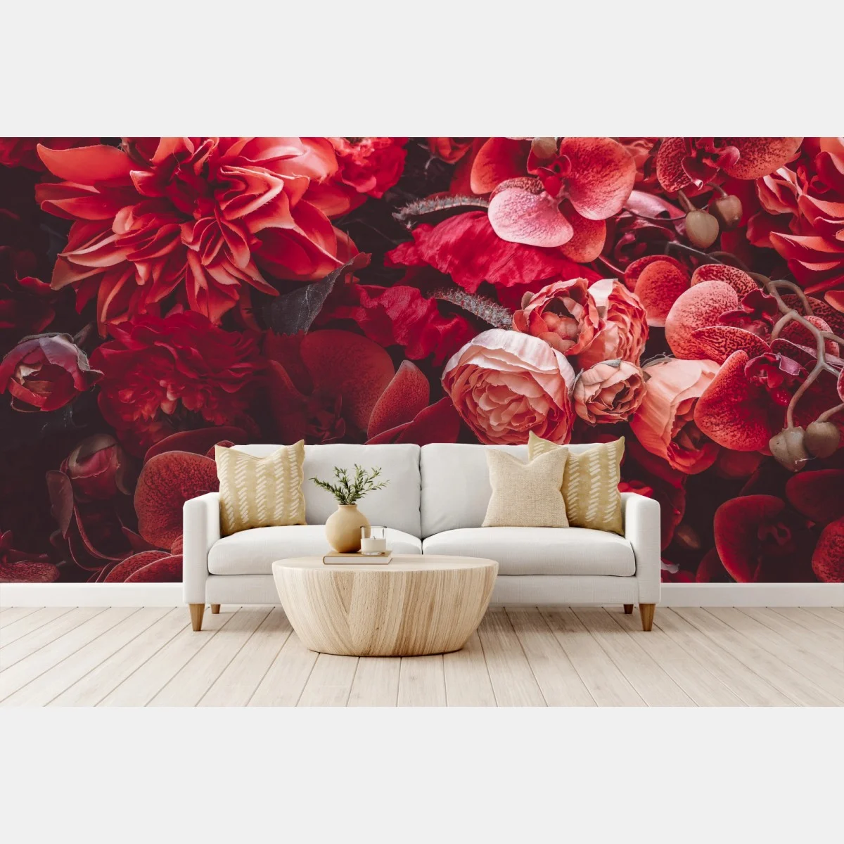 Papier peint composition florale rouge et texturée – Wallnifity® Papier peint composition florale rouge et texturée – Wallnifity®