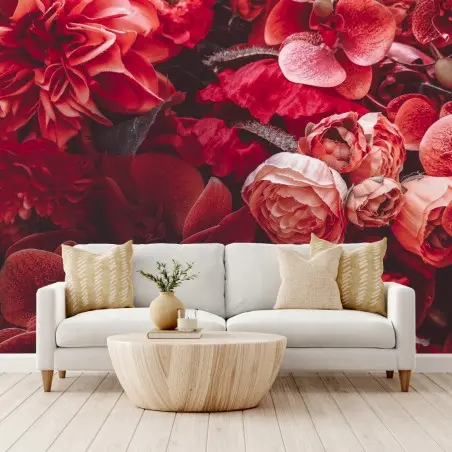 Papier peint composition florale rouge et texturée – Wallnifity®