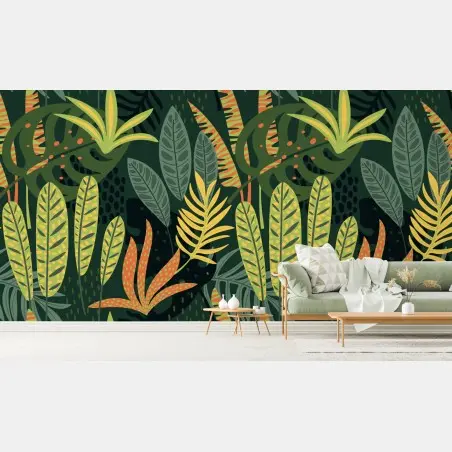 Papier peint motif tropical graphique aux feuillages luxuriants – Wallnifity®