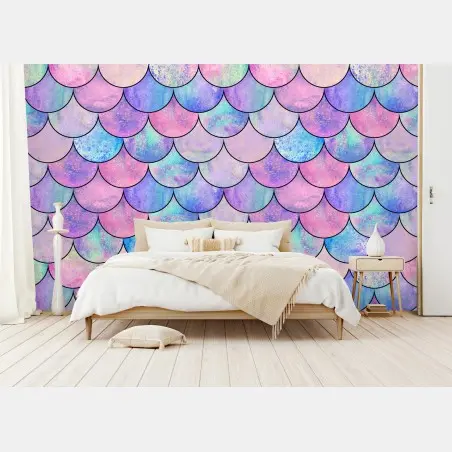 Papier peint motif écailles de sirène irisé pastel – Wallnifity®