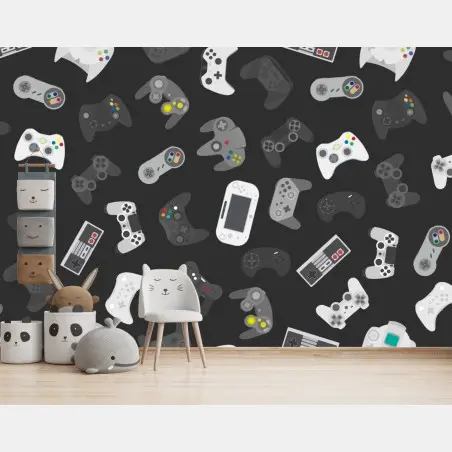 Papier peint motif de manettes de jeux vidéo rétro et modernes – Wallnifity®