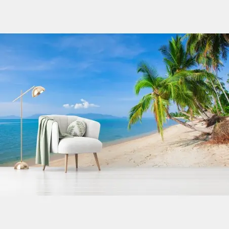 Papier peint plage tropicale paisible avec palmiers – Wallnifity®