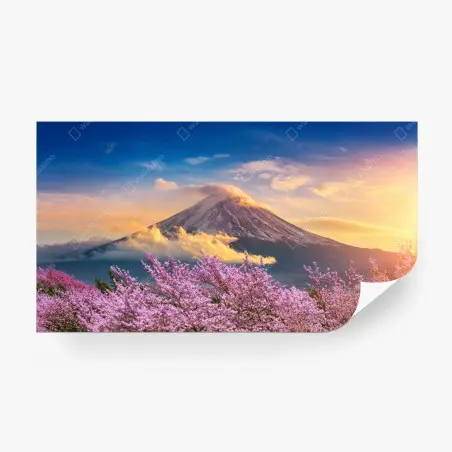 Papier peint lever du soleil sur le Mont Fuji et cerisiers en fleurs – Wallnifity®
