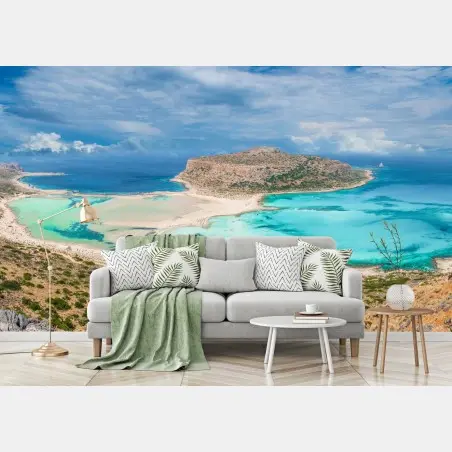 Papier peint panorama de la lagune de Balos et de l'île de Gramvousa, Crète – Wallnifity®