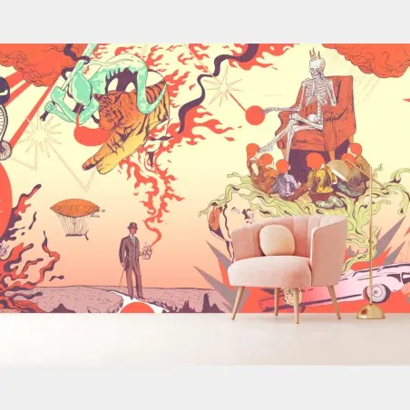 Papier peint fresque surréaliste psychédélique et rétro – Wallnifity®