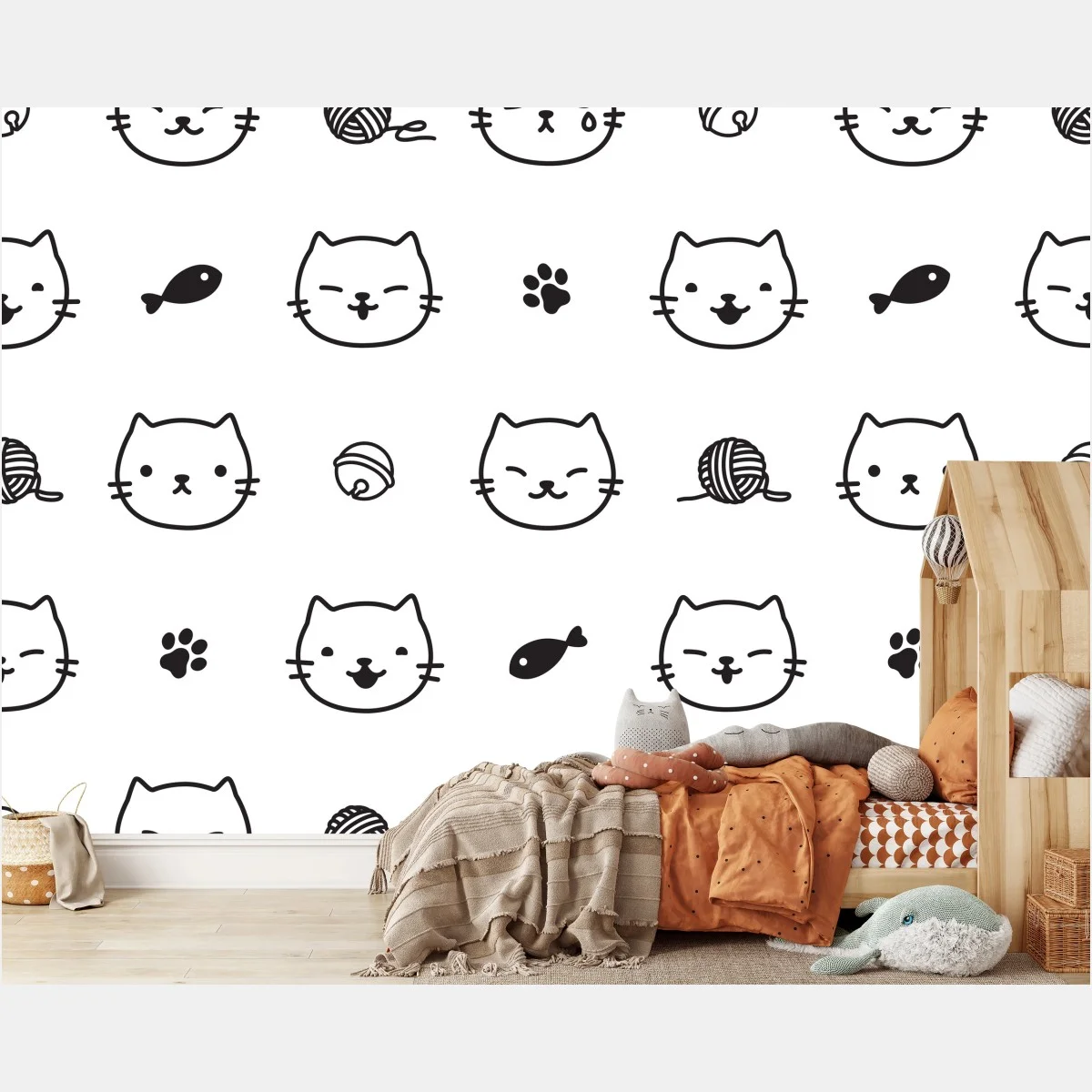 Papier peint motif chats mignons en noir et blanc pour décoration murale – Wallnifity® Papier peint motif chats mignons en noir et blanc pour décoration murale – Wallnifity®