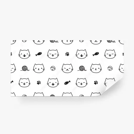 Papier peint motif chats mignons en noir et blanc pour décoration murale – Wallnifity®