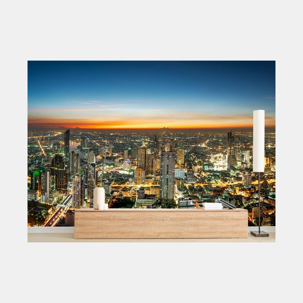 Papier peint skyline nocturne de Bangkok sur le Chao Phraya – Wallnifity® Papier peint skyline nocturne de Bangkok sur le Chao Phraya – Wallnifity®