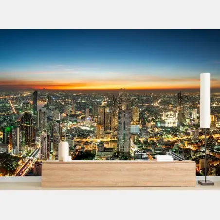 Papier peint skyline nocturne de Bangkok sur le Chao Phraya – Wallnifity®