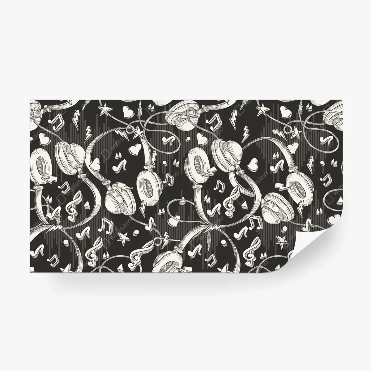 Papier peint motif casque audio et notes de musique en monochrome – Wallnifity®